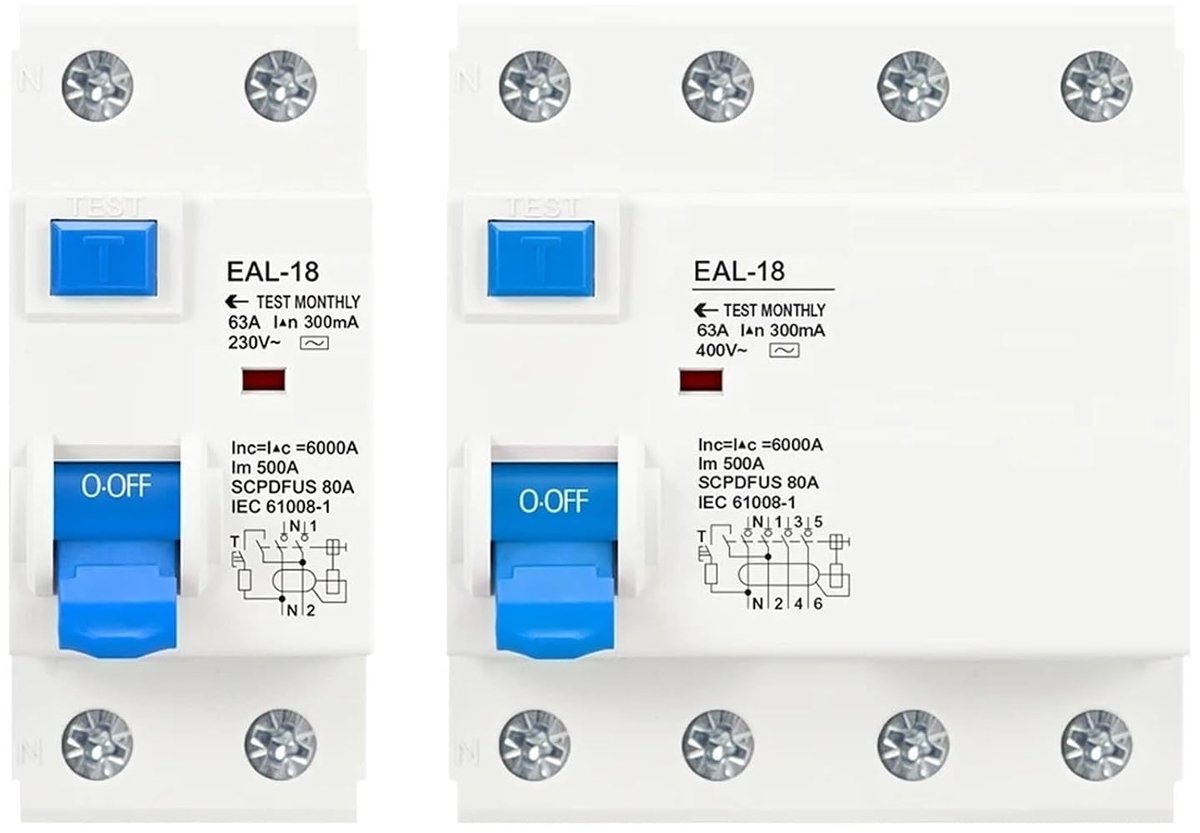 Aardlekschakelaar - Stroomonderbreker - Elektrische Veiligheid - Type AC - 30 mA - Grijs