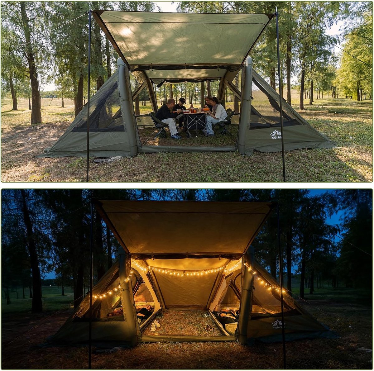 Night Cat Opblaasbaar Tent voor 6 8 Personen: Glamping Tunneltent Waterdicht Groot Winterbestendig XXL Tent met 2 Cabines en TPU Opblaaspijlers voor Outdoor Kamperen – foto 5