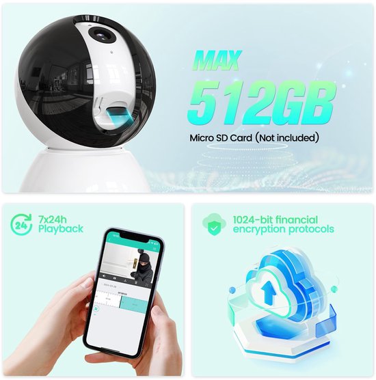 Beveiligingscamera Binnen - 6MP Pan & Tilt - Indoor Cam - Binnencamera - Huisdiercamera - Nachtzicht - Bewegings- en geluidsdetectie - Tweerichtingsaudio - Beveiligingscamera Met WiFi en App - Wit - 4PC — afbeelding 2
