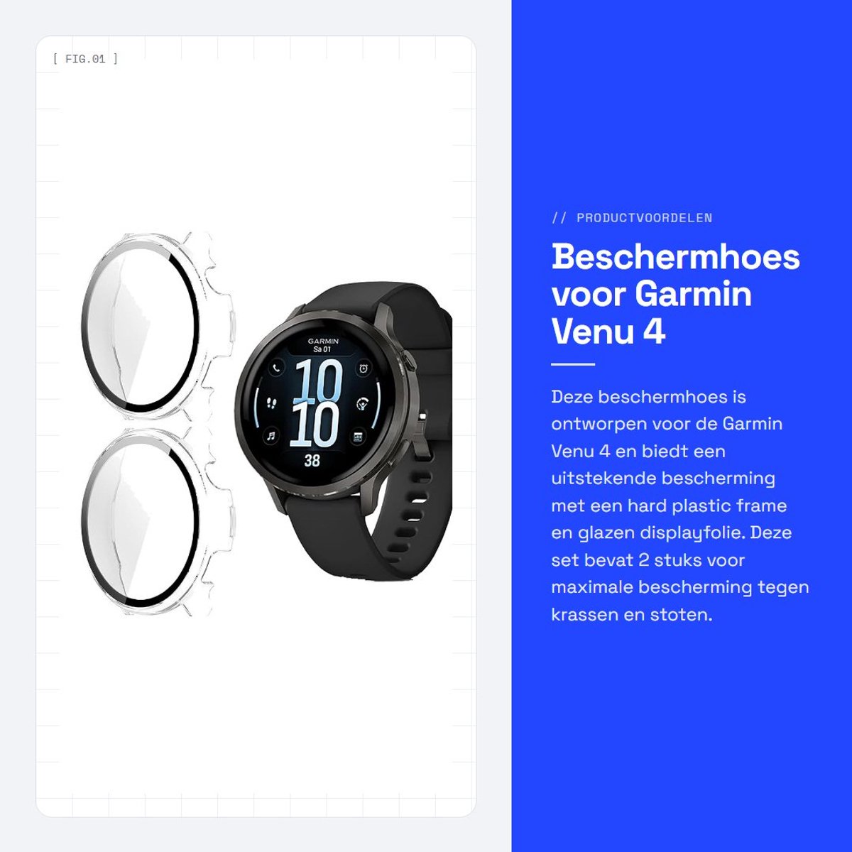 Dailygoods - Beschermhoes voor Garmin Venu 4 met Glas en Frame [2 stuks]