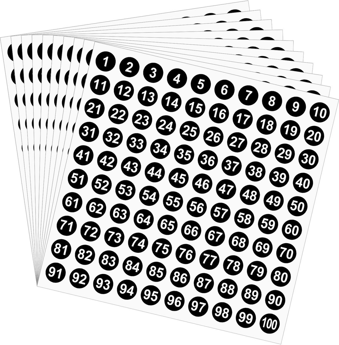 Dailygoods- Nummerstickers 1-100 - Zelfklevende Etiketten - Ronde Stickers - 10 Vellen - Hoogwaardig Papier - 10 mm Diameter