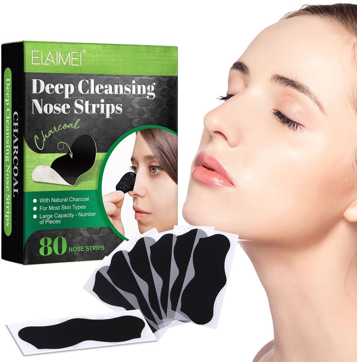 Dailygoods- Mee-eterpleisters 80 Stuks - Bamboehoutskool - Poriënreiniging - Acne Verwijdering - Grondige Reiniging - Vermindert Uiterlijk van Poriën - Poriënstrips