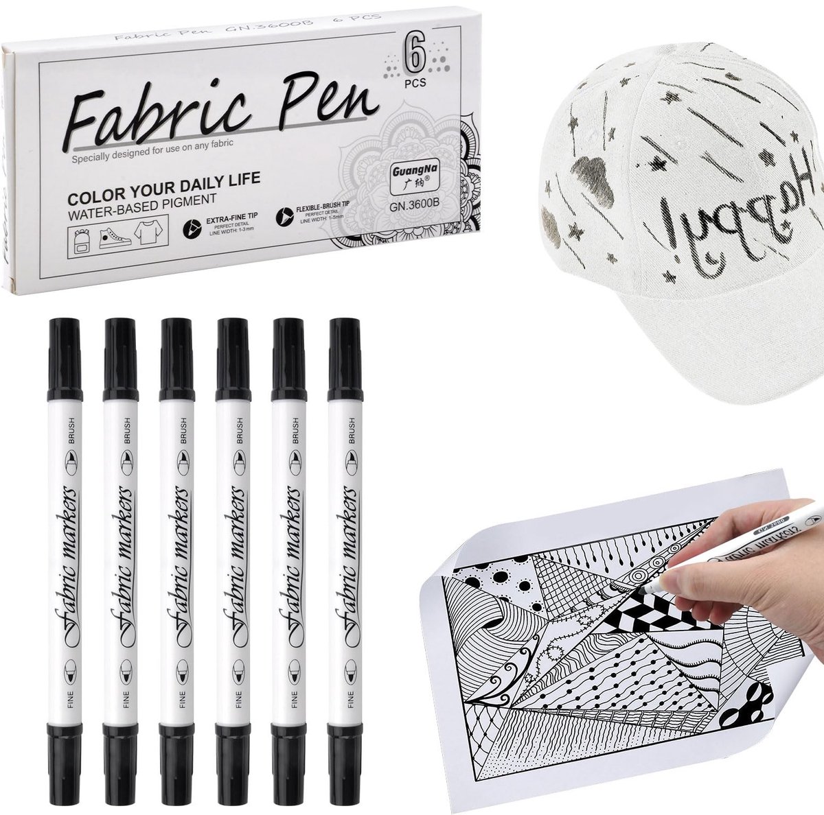 Dailygoods- Textielstiften 6 stuks - Wasmachinebestendig - Dubbele tip - Niet-giftig - Permanent - Lijndikte 1-5 mm - Stofmarkers