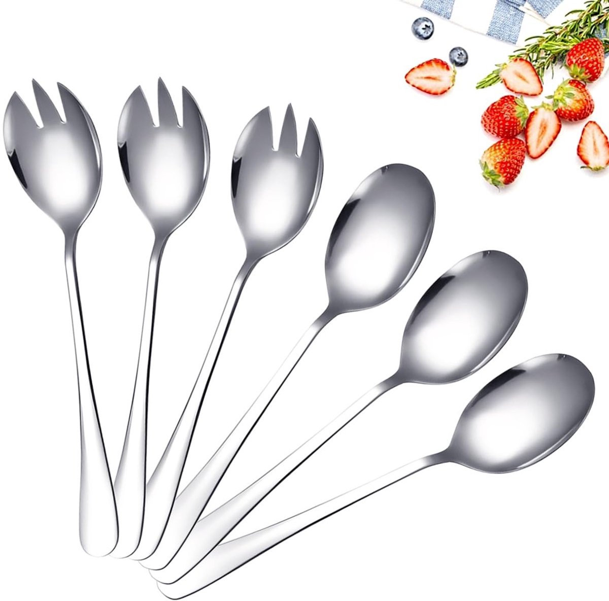 Dailygoods - Saladebestek roestvrij staal, 3 slavorken + 3 slalepels voorlegbestek opscheplepel roestvrij staal vorklepel 20 cm slaserver set multifunctionele lepel en vork voor restaurant, huis, picknick