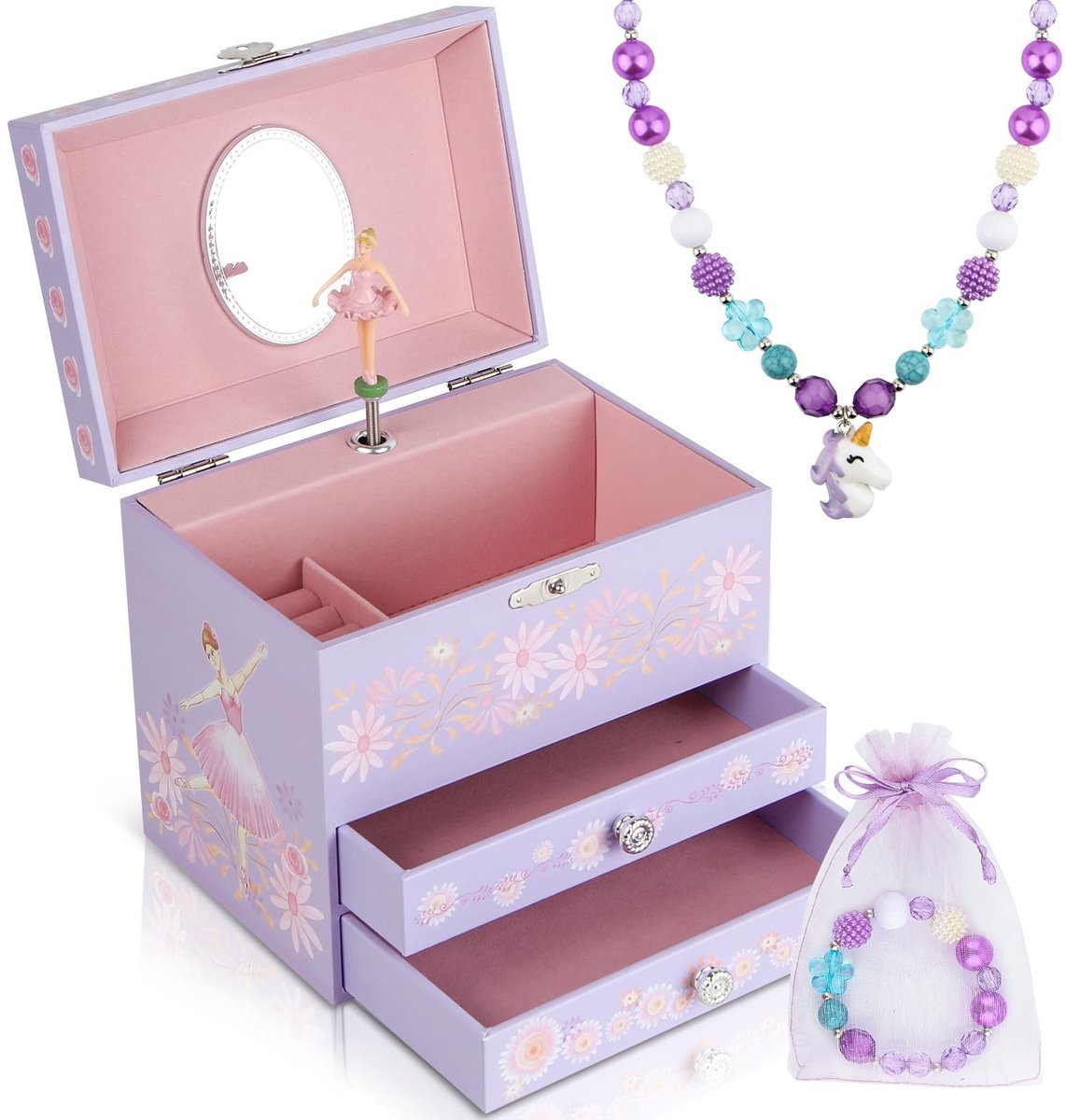 Dailygoods - Muzikaal Sieradendoosje voor Meisjes - Ballerina Doos met 2 Uittrekbare Laden