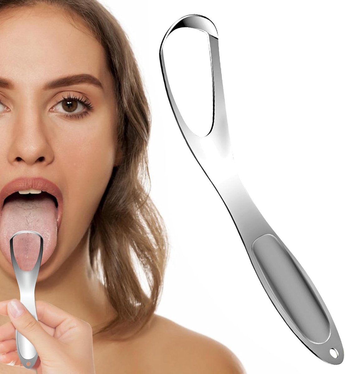 Tongschraper - Ademverfrisser - Mondhygiëne - Ventielvormig ontwerp - 145 cm - Zilverkleurig