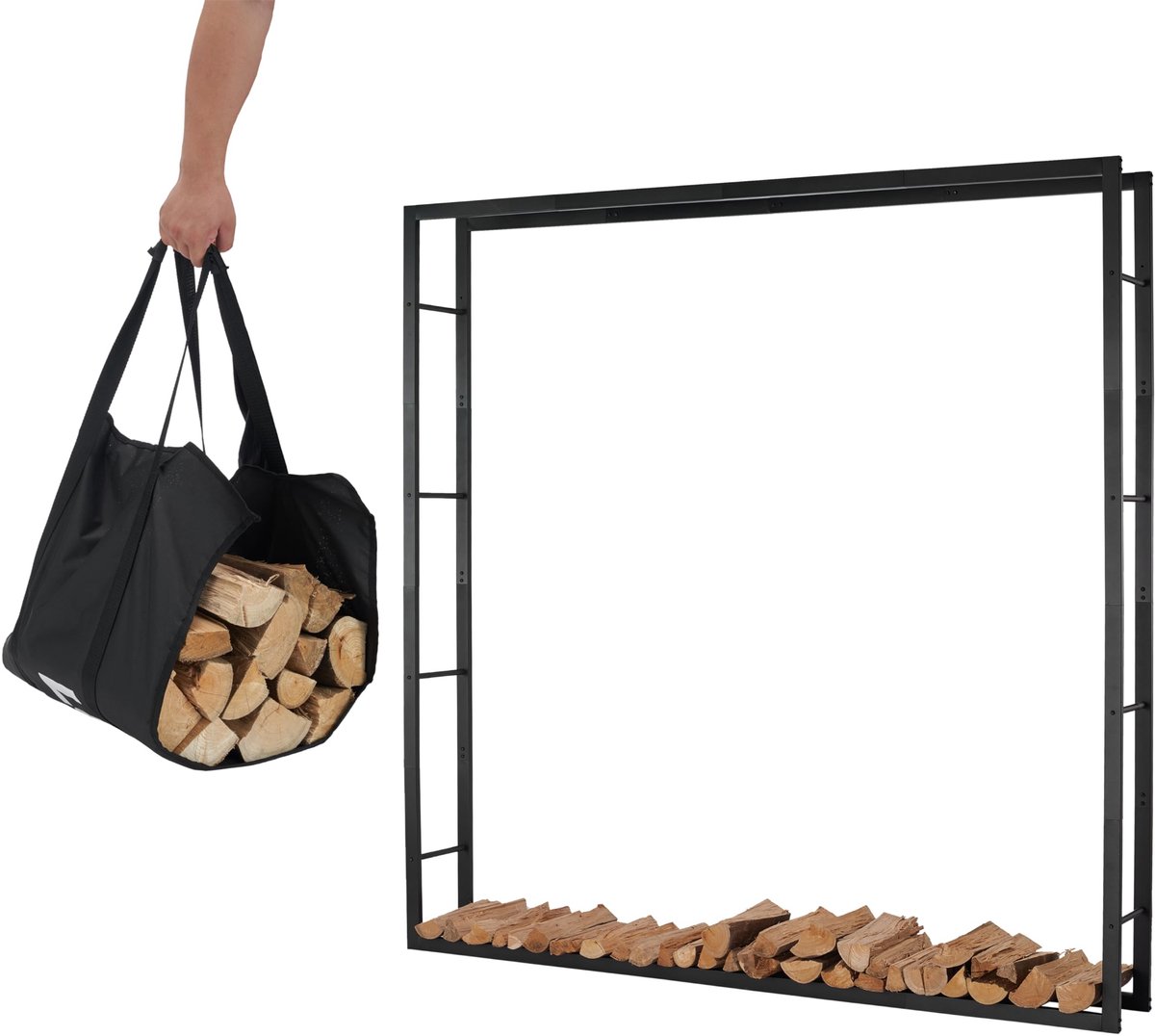 Dailygoods- Brandhoutrek Stevige Constructie - Houtopslag Binnen - Houtopslag Buiten - Draagtas - Hoogwaardig Gepoederd Staal - 196x25x196cm