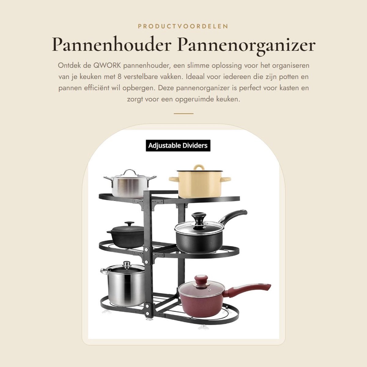 Dailygoods- Pannenhouder met 8 Verstelbare Vakken - Pannenorganizer - Pottenorganizer - Deksels/ Bakplatenhouder - Hoogwaardig Koolstofstaal - Afmetingen 55 x 24 x 43,5 cm