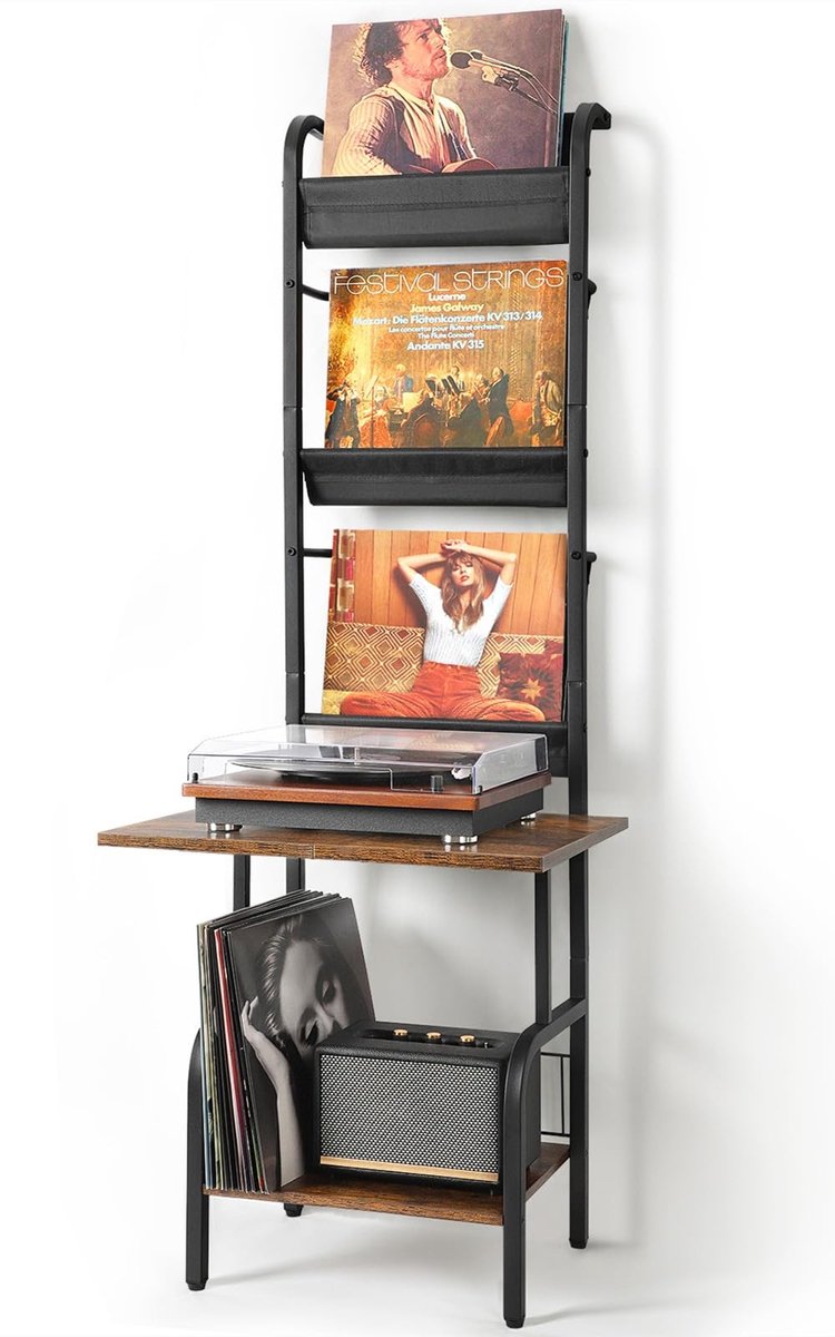 Dailygoods- Platenkast met Opbergrekken voor 200 LP’s - Platenspeler Meubel - Vinyl Display Rek - Opslagmeubel - 3-laags Ontwerp - Hoogwaardige Opslag - Vinylrek