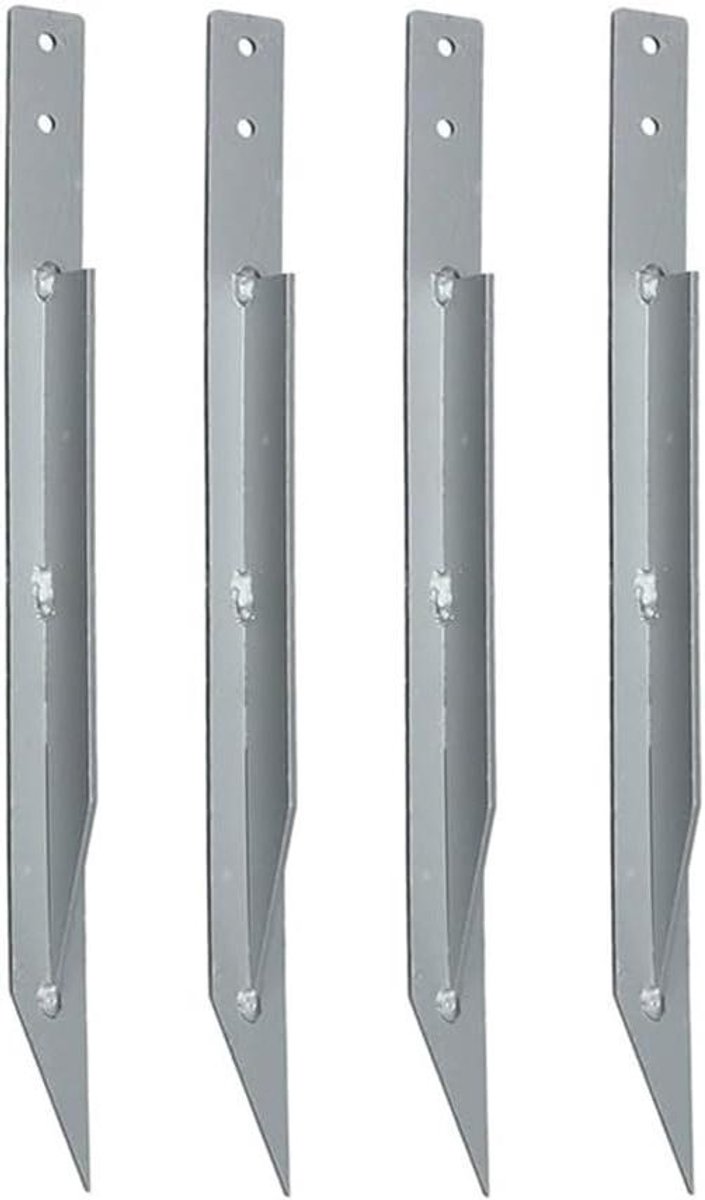 Hekpaal Reparatie - Palen Verankeren - Tuin Onderhoud - Driehoekige Structuur - 4 Stuks - Zilver