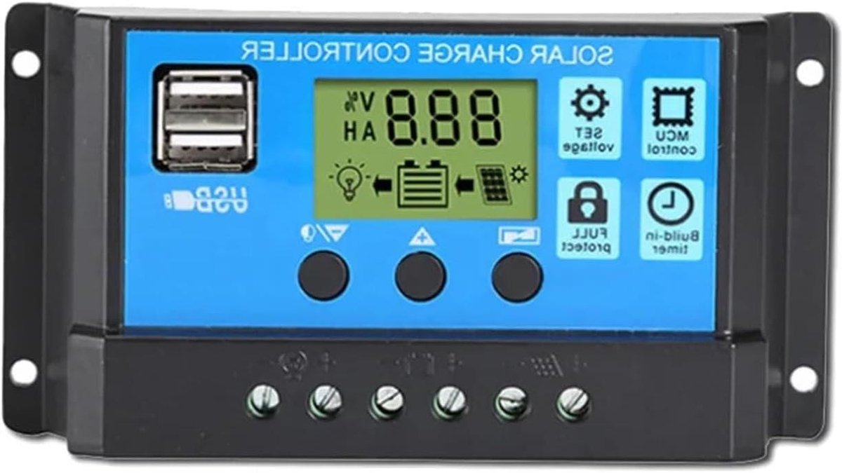 Zonne Laadregelaar - PV Controller - Energie Beheer - Intelligente LCD Display - 30A - Blauw