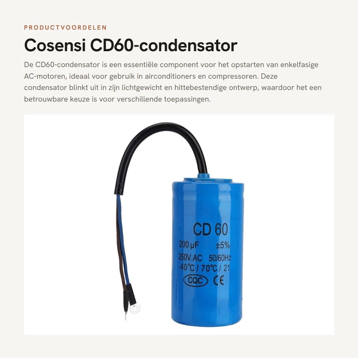 Dailygoods- Bedrijfscondensator 250V AC 200uF - Draadkabel - Hittebestendig - Lichtgewicht - Anti-explosie - Geschikt voor AC-motoren - Motorcondensator