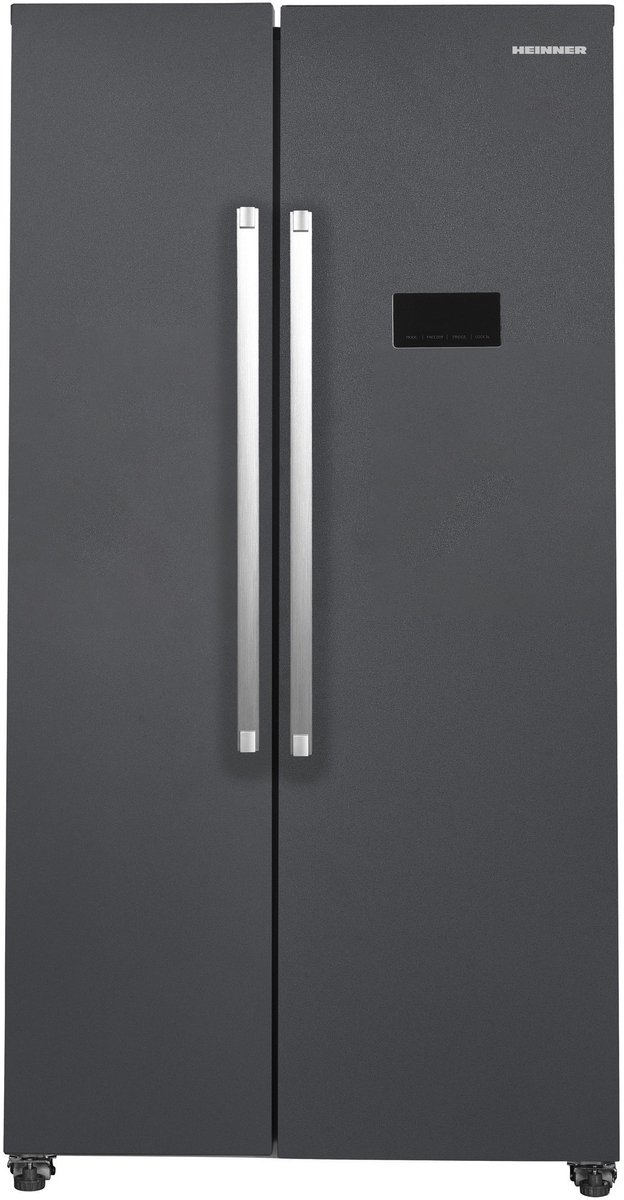 Heinner HSBS-HM442NFINVDGE++ American Side-by-Side Koelkast 442 L – Total No Frost – Inverter Compressor – Touchbediening – Supervriezen – Open-deur Alarm – Vingerafdrukbestendige Afwerking – Antracietgrijs – 5 Jaar Garanties