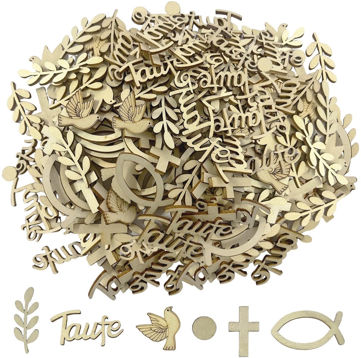 Solidchoice- Babyshowerdecoraties 100 stuks - Doopdecoraties - Tafeldecoraties - Babygeboorte - Babyborrelaccessoires - Houten materiaal