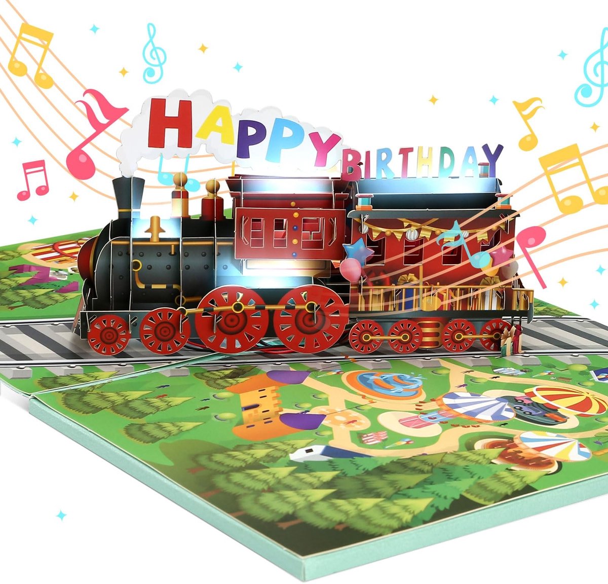 Solidchoice- Verjaardagskaart met muziek en licht - Pop-up kaart - Wenskaart voor kinderen - Verjaardagskaart met envelop - 3D verjaardagskaart - 28 x 18 cm