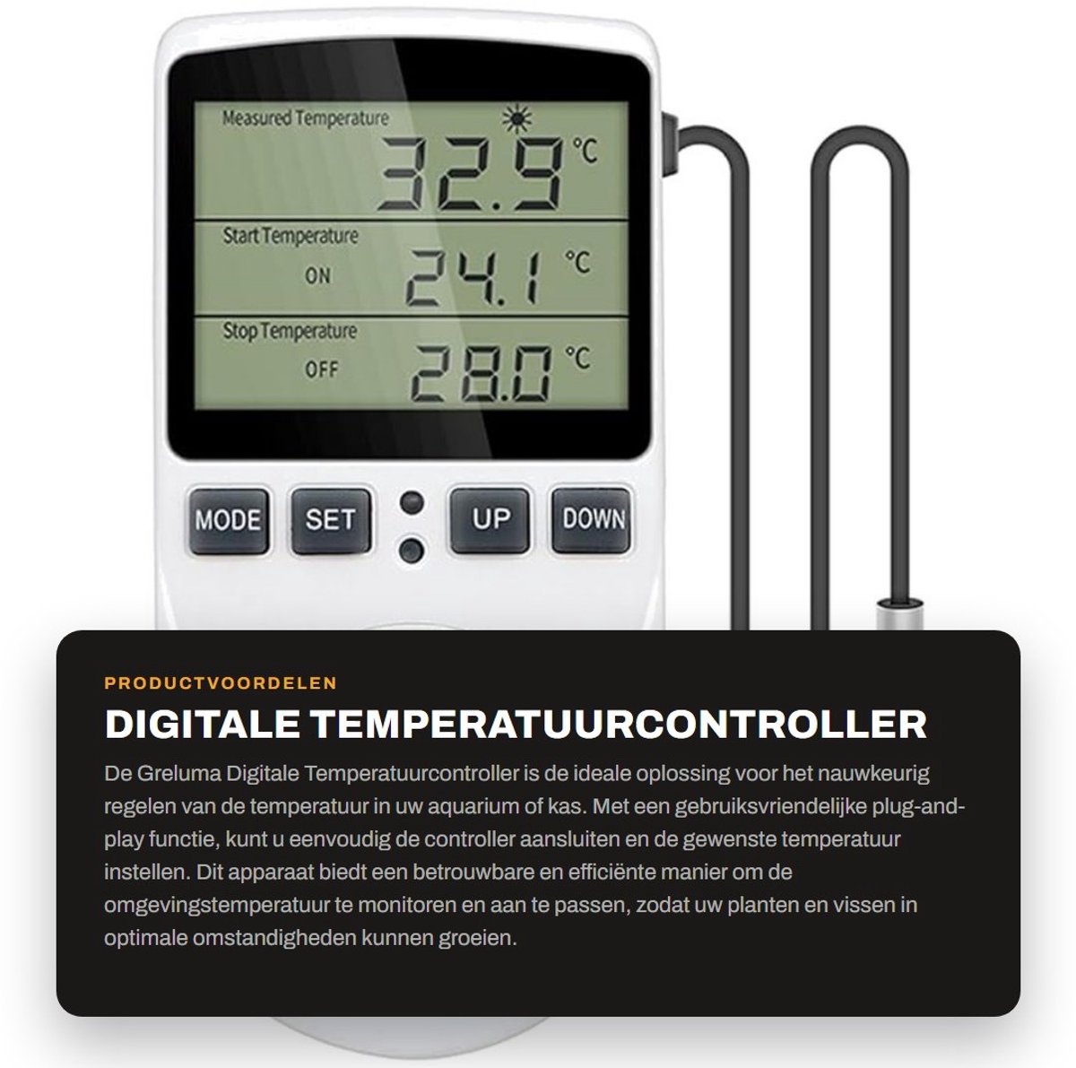 Solidchoice- Temperatuurcontroller met Sensor - Digitale Thermostaat - Timerfunctie - LED