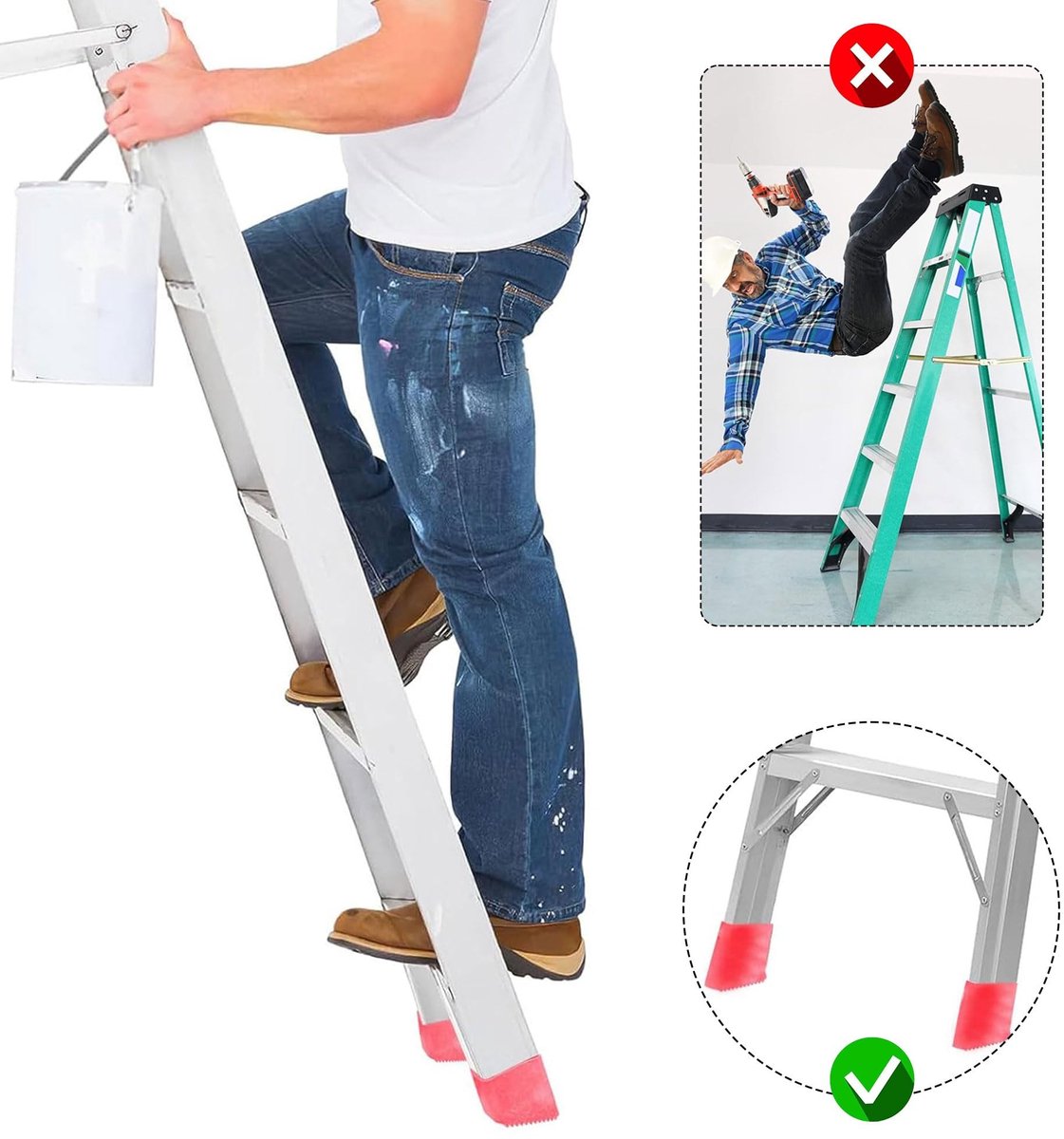 Solidchoice- Laddervoeten 4 stuks - Antislip Rubber - Universele Voetafdekkingen - Duurzaam - Sterke Grip - Veiligheid voor Thuiswerkers - Ladderstoppers