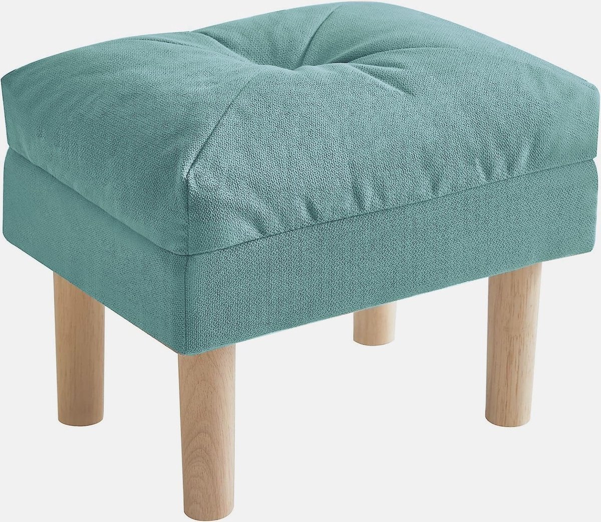 Kleine Poef met Gevoerde Zitting, Verstelbare Voetsteun en Houten Onderstel voor Woonkamer, Slaapkamer en Hal, 40×29×32cm, Groengrijs