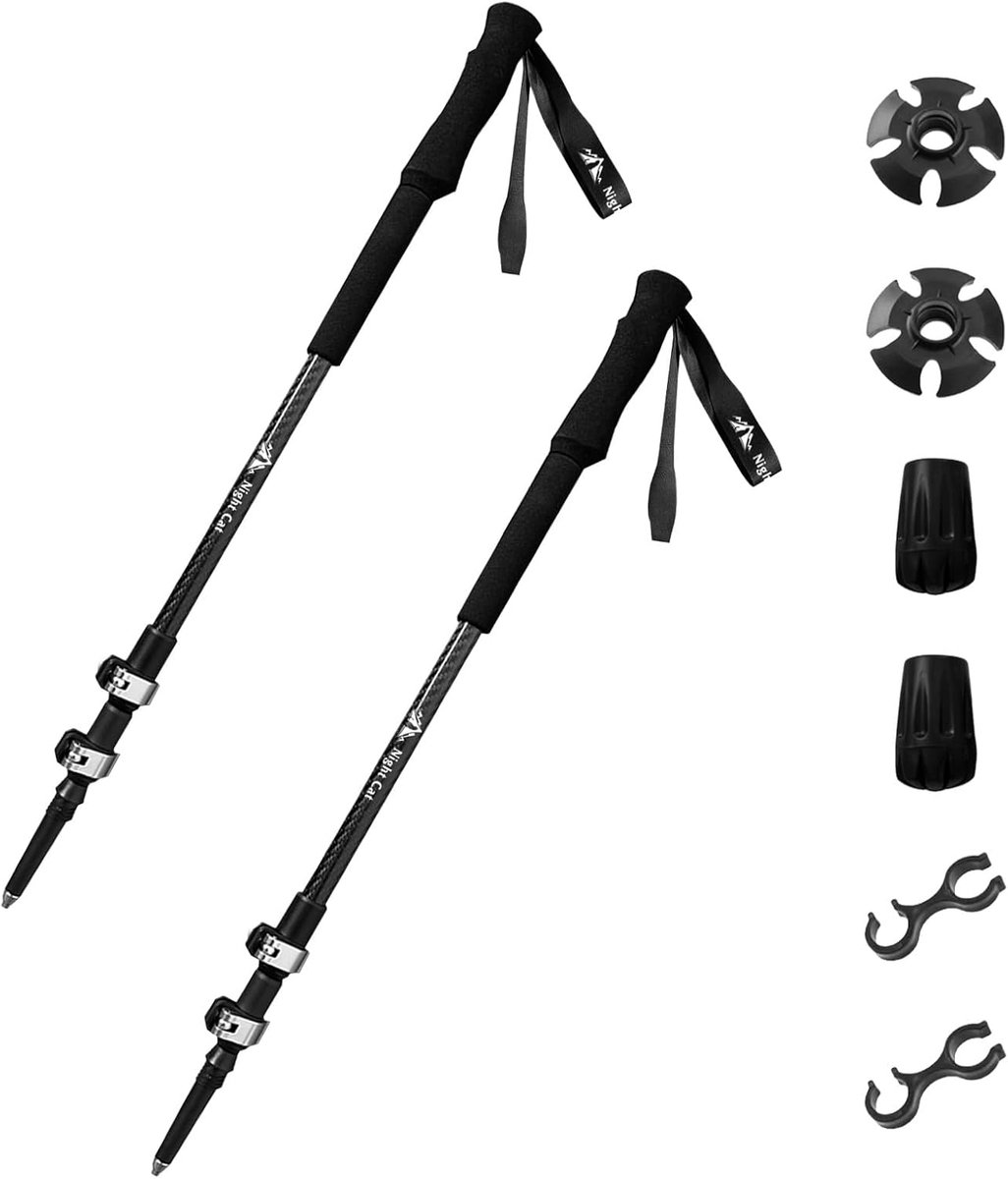 Night Cat Telescopische Lichte Wandelstokken: 0.18kg 63-135cm Stabiele Koolstofvezel Trekkingstokken met Ergonomische Handgrepen 2 Verpakking