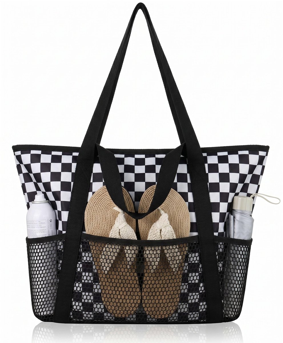 Dailygoods- Strandtas Waterdicht - Grote Boodschappentas - Met Meerdere Zakken - Ergonomische Handgrepen - Lichtgewicht en Scheurbestendig - Ideaal voor Strand en Reizen