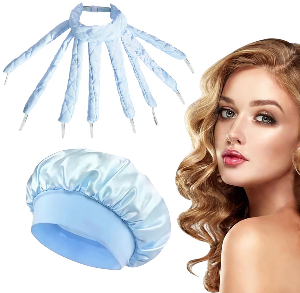 Dailygoods- Krulset Heatless - 2 Stuks Octopus Krulband - Zijden Slaapmuts - Comfortabele Krullen - DIY Nachtstijl - Geschikt voor Lang Haar - Haarrollers