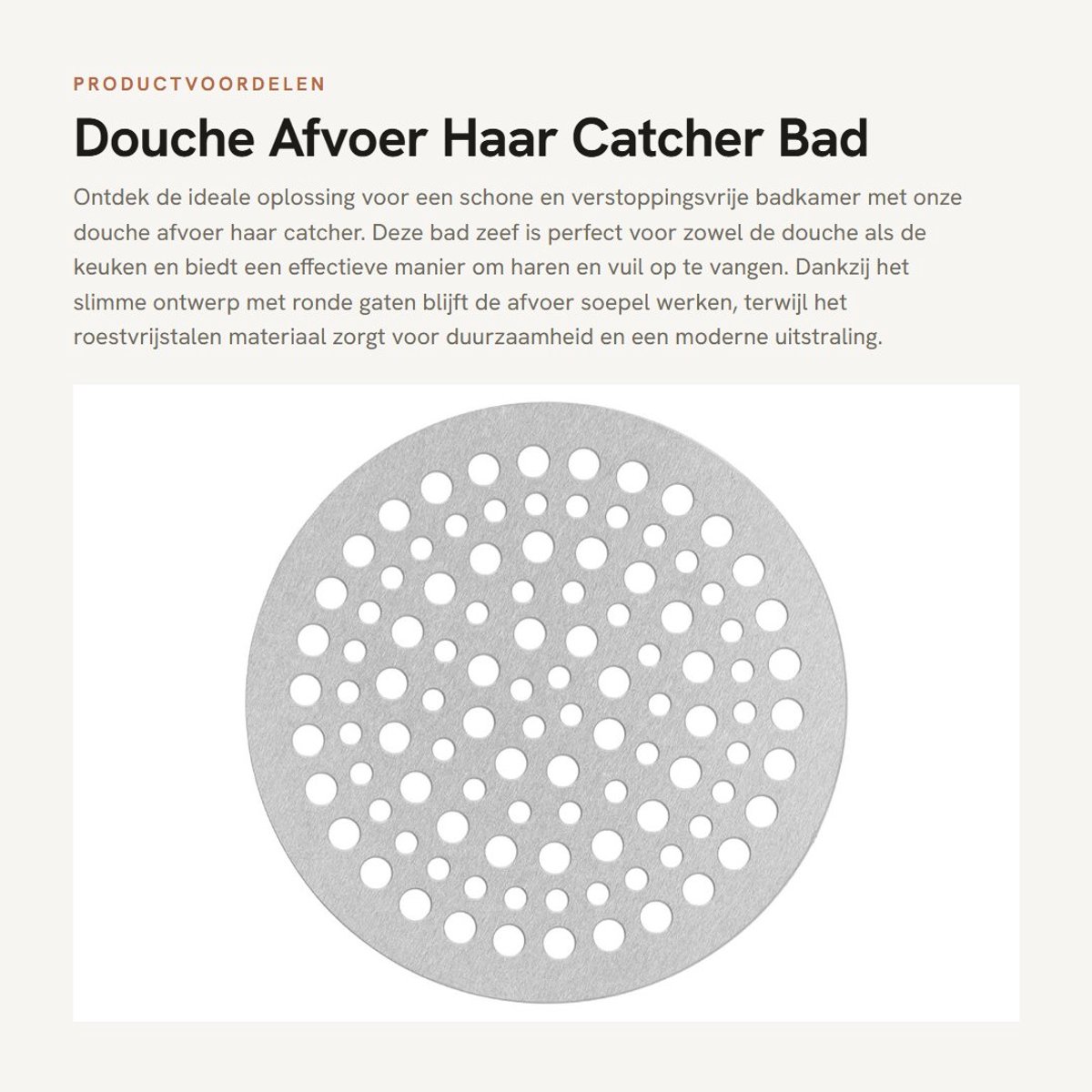 Dailygoods- Afvoerputje Roestvrij staal - Doucheafvoer Haarvanger - Badzeef - Afvoerputje Filter - Geschikt voor Badkamer/Keuken - Eenvoudig te Plaatsen