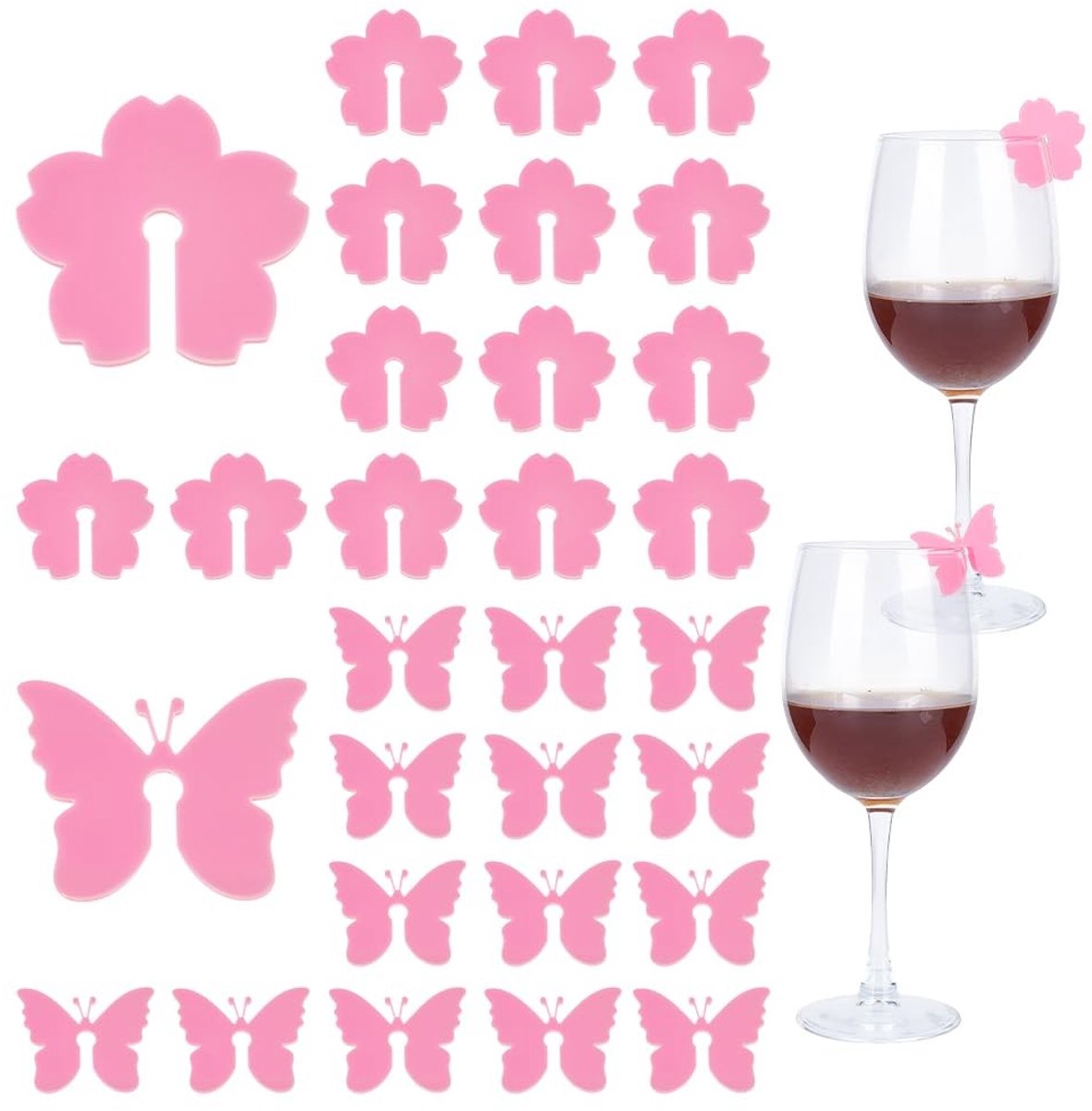 Dailygoods - Set van 30 Acryl Wijnglas Bedels in Vlinder en Bloem Design