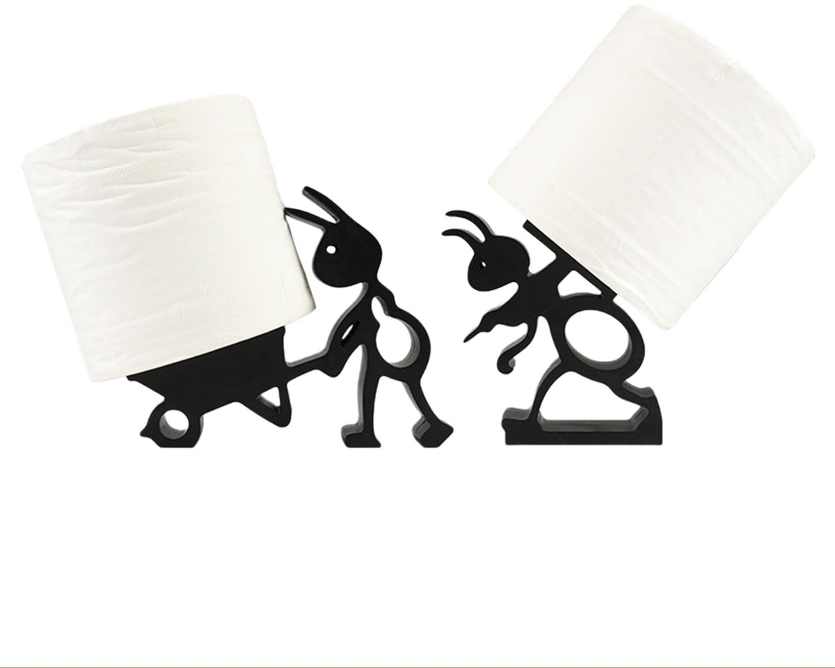 Dailygoods- Toiletpapierhouder Set - Mieren Ontwerp - Staande Toiletpapierhouder - Grappige Decoratie - Creatieve Badkameraccessoires - 3D Geprint Zwart - Toiletrolhouder