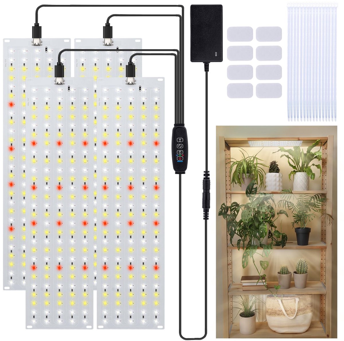 LED-groeilamp – Aanvullend licht voor groene planten en vetplanten – Groeilamp – Kamerplanten – Geschikt voor vetplanten en aquaria – 30x8 – Wit – Inclusief EU-adapter