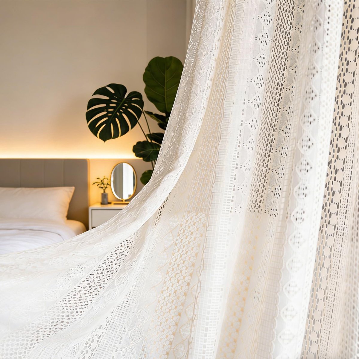 Dailygoods- Gordijnen Set van 2 - Boho Ontwerp - Vintage Landhuisstijl - Katoen - 150 x 160 cm - Beige - Handgemaakt met Kwastjes - Raamdecoratie
