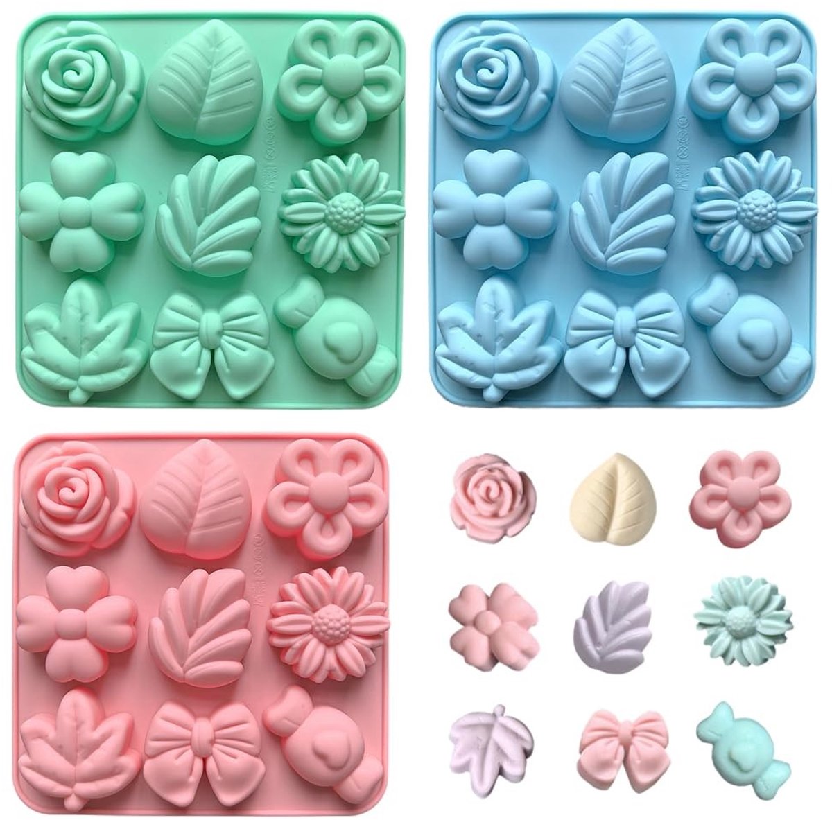 Dailygoods- Snoepvormen 3 stuks - Siliconenmateriaal - Bloemvormige/Vormpjes - Kaarsvorm - Bakvormen - Decoratie voor cupcakes