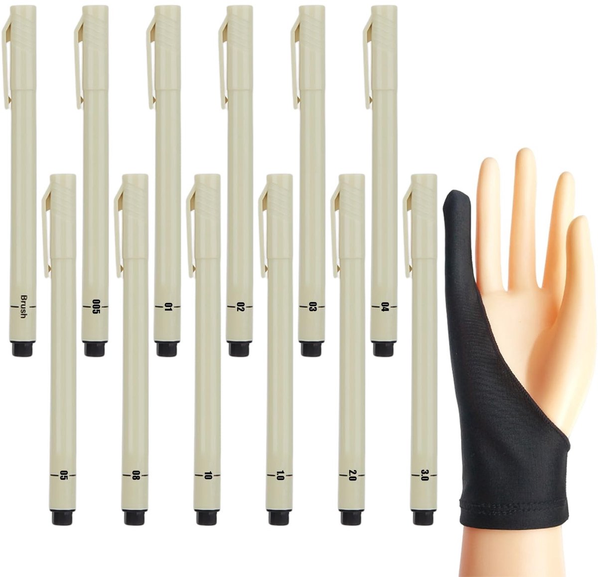 Dailygoods- Haaklijnpen - 12 Stuks - Anti-Aanraak Handschoen - Schrijven/Schilderen - Zwart - Plastic/Katoen - Schrijfpen