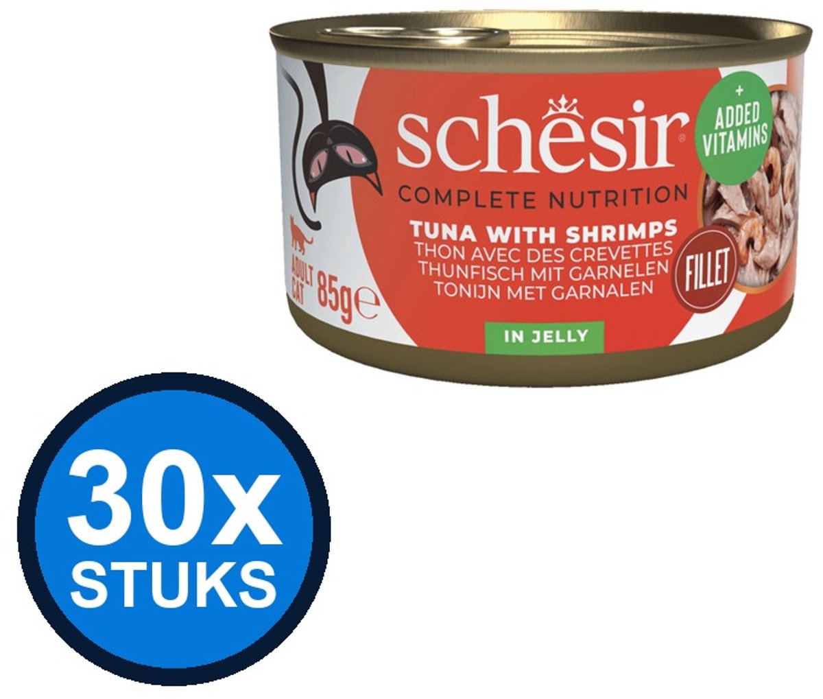30x Schesir - Tonijn & Garnaal in Gelei - Kattenvoer Natvoer - 85g