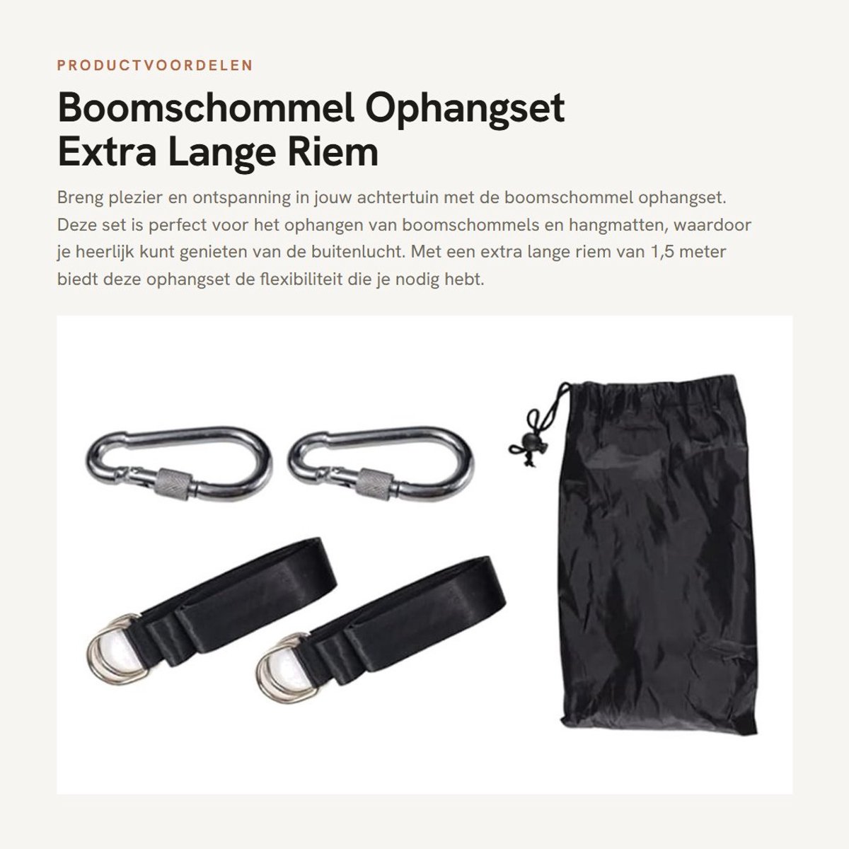 Dailygoods- Ophangset - 1,5 meter lange riem - Karabijnhaak - Boomschommel - Hangmatten - Nylon schommelbanden, 2000 pond draagvermogen