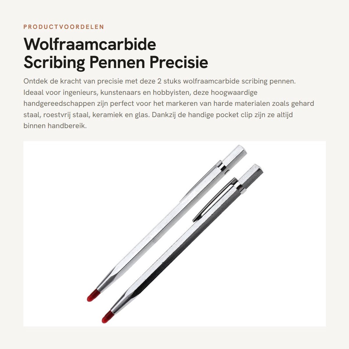 Dailygoods- Scribepennen - 2 Stuks - Wolfraamcarbide Punt - Gekartelde Aluminium Handgreep - Antislip Vingergreep - Pocket Clip - Markeerstift