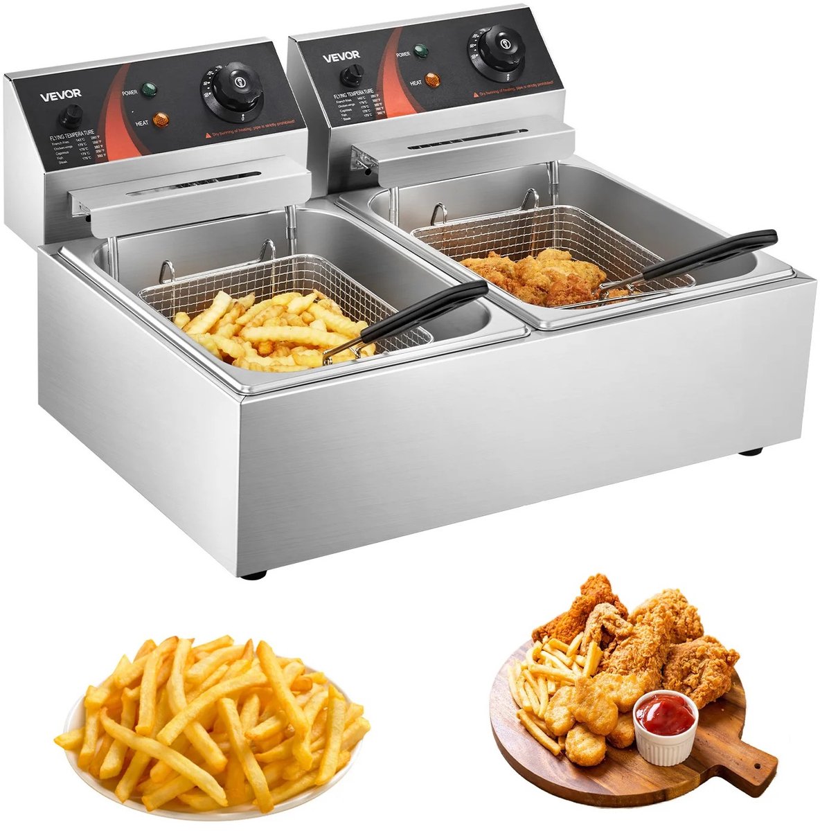 Cellista Dubbele Elektrische Friteuse 12L - Commerciële Frituurpan - Dubbele Tank Friteuse - RVS Deep Fryer - 5000W - 6L+6L Capaciteit - Instelbare Thermostaat
