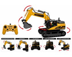 RC Excavator Die-Cast - RC Graafmachine - 12CH - 2.4GHZ - 40CM - Afstand bestuurbaar Graafmachine - Oplaadbaar
