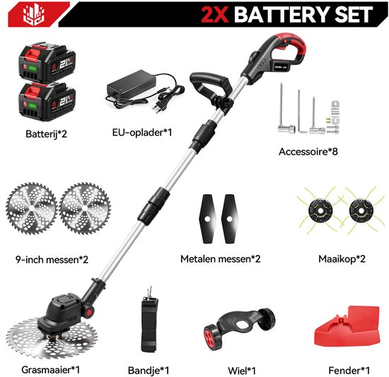 ONEVAN Elektrische Bosmaaier - 23 cm Accu Grastrimmer - Borstelloze Kantenmaaier - Met 2 Accu's - Telescopische steel - Voor Tuin En Erf van ONEVAN — afbeelding 3