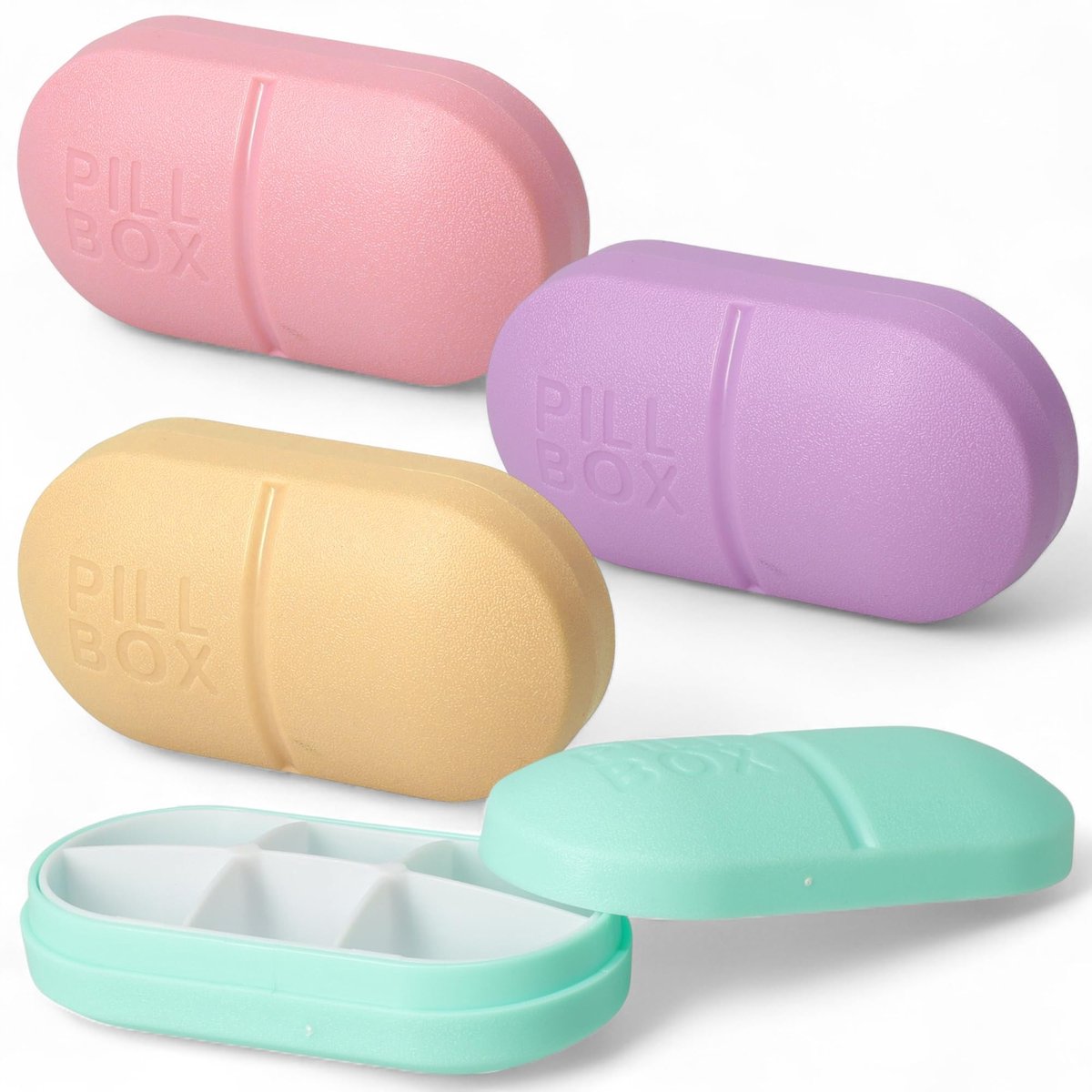 Dailygoods- Pillendoosjes Set van 4 - Medicijnbox met 6 Vakken - Uitneembaar Inzetstuk - Gemakkelijk te Reinigen - Pastelkleuren