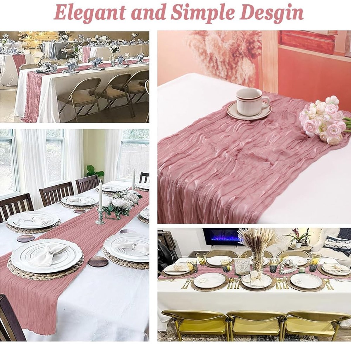 Dailygoods - Set van 4 Roze Tafellopers - Perfect voor Bruiloften en Feestjes