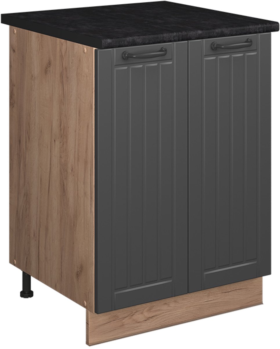 Vicco Wastafelkast Fame-Line, Donkergrijs/Goudkleurig Eiken, 60 cm