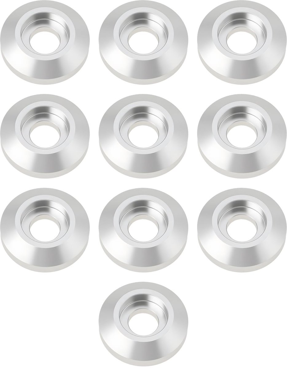 Dailygoods- Wasmachines Conisch - 10 Stuks - Geanodiseerd Zilver Aluminium - M8 Geschikt - Lichtgewicht en Roestbestendig - 39° Taps Toelopende Snit - Onderleggers