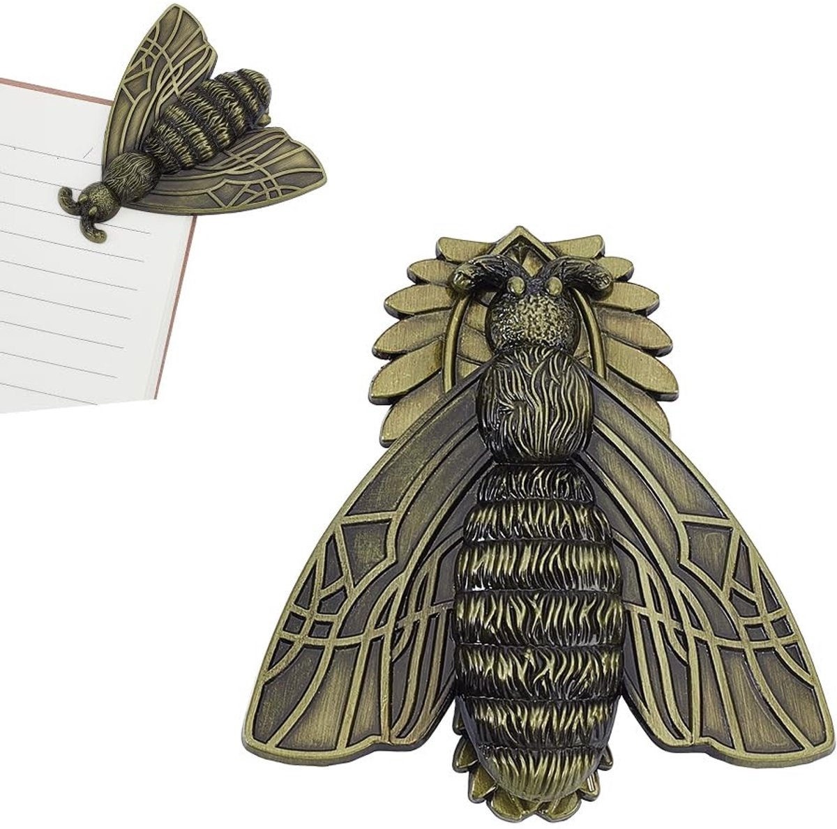 Dailygoods- Bladwijzer Vintage Mot - Metalen Clip - Decoratieve Pagina Houder - Multifunctioneel Hulpprogramma - Klem voor Notitieboek - Gouden Afwerking - Paginahouder