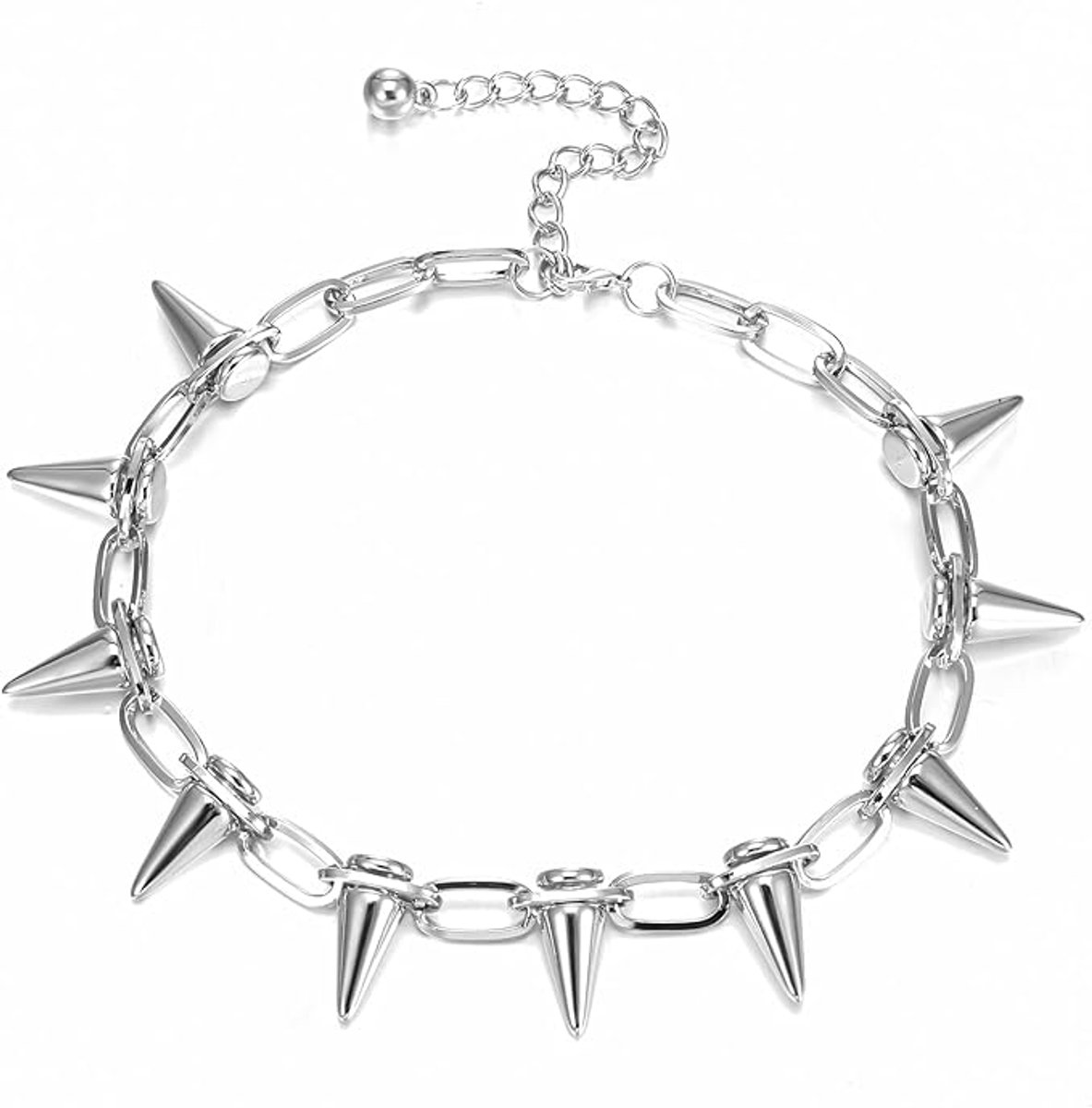 OLOEY Klinknagelketting-damesketting in gothic-stijl-kettingchoker in punkstijl-trendy Amerikaanse sieraden (1 stuk-zilver-40 cm lang)