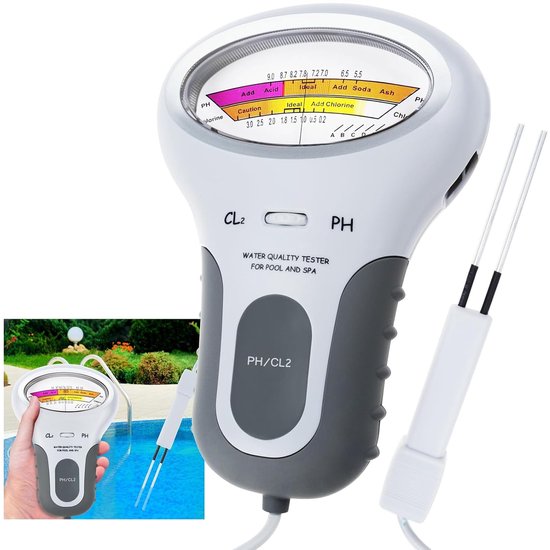 Dubbelfunctie waterkwaliteitsmeter - pH-meter - 2-in-1 Zwembadtester - Watertester Geschikt Voor Zwembad & Spa - Waterkwaliteitsmeter - Elektronische pH en Chloormeter - Digitale Watertester pH & Chloor