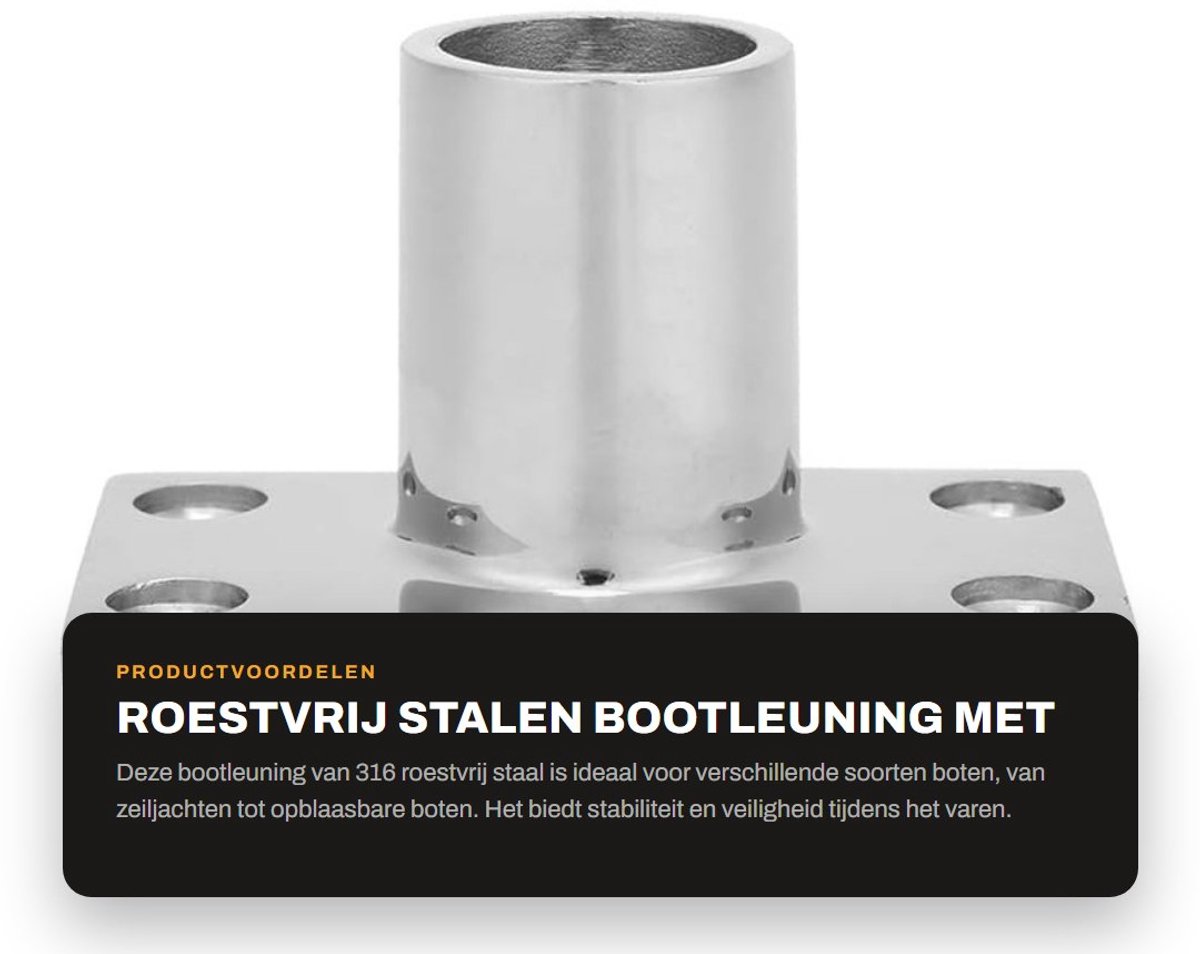 Dailygoods- Bootleuning 316 Roestvrij Staal - Rechthoekige Basis - Ronde Basis - Bootrailbevestiging - Duurzaam - Geschikt voor Zeejachten - Bootrail