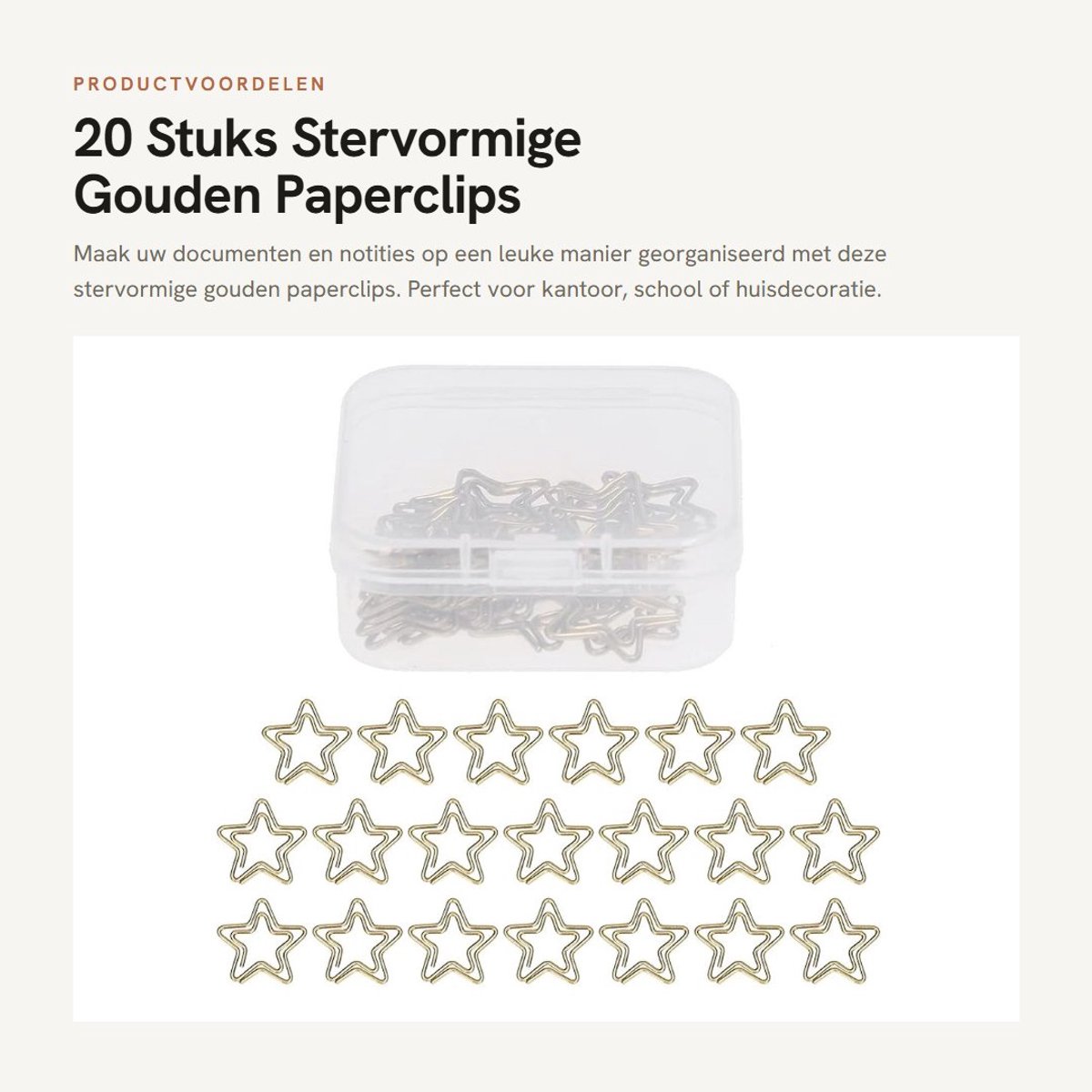 Dailygoods- Paperclips Goud 20 Stuks - Stervormige Paperclips - Kantoor Benodigdheden - Duurzaam IJzermateriaal - Decoratie - Gemakkelijk te Organiseren - Kantoorbenodigdheden