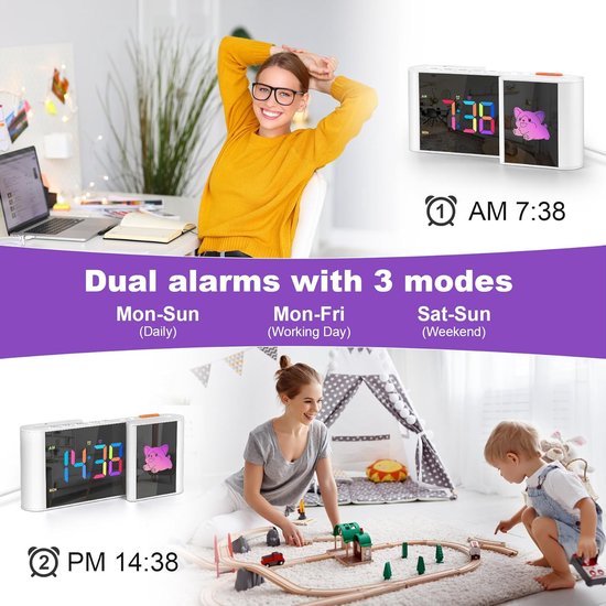 Wekker Digitale Klok - Nachtlamp Tafelklok - Wakker Worden - Groot HD Display - 17.8 cm Breed - Wit — afbeelding 4