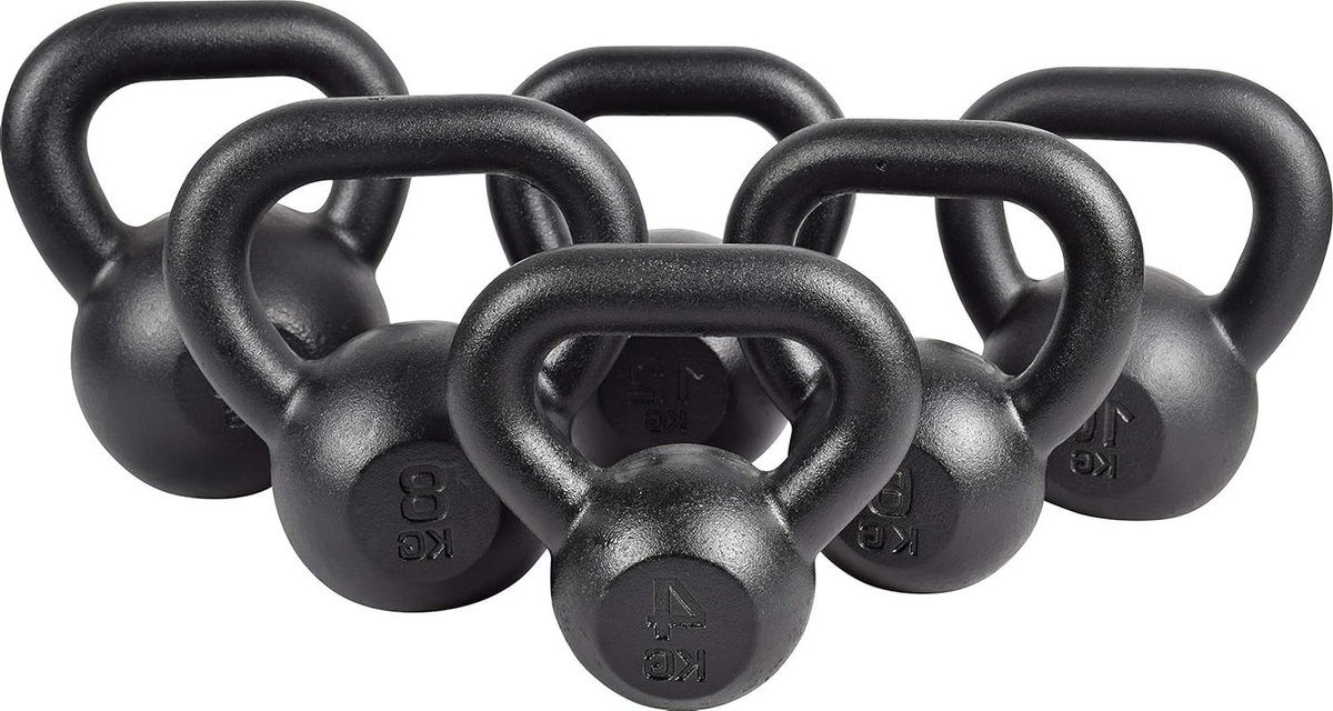 Gietijzeren Kettlebell - Fitness Gewicht - Kracht Training - Dik Handvat - 12 kg - Zwart