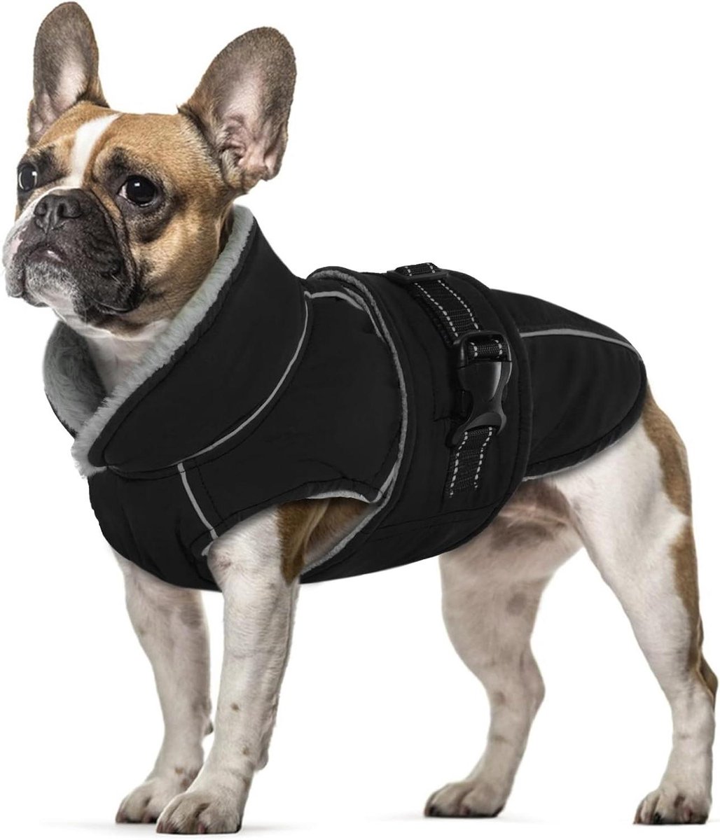 Hondenjas Warm - Winterkleding Hond - Bescherming Buiten - Waterafstotend Fleece - Verstelbaar - Zwart